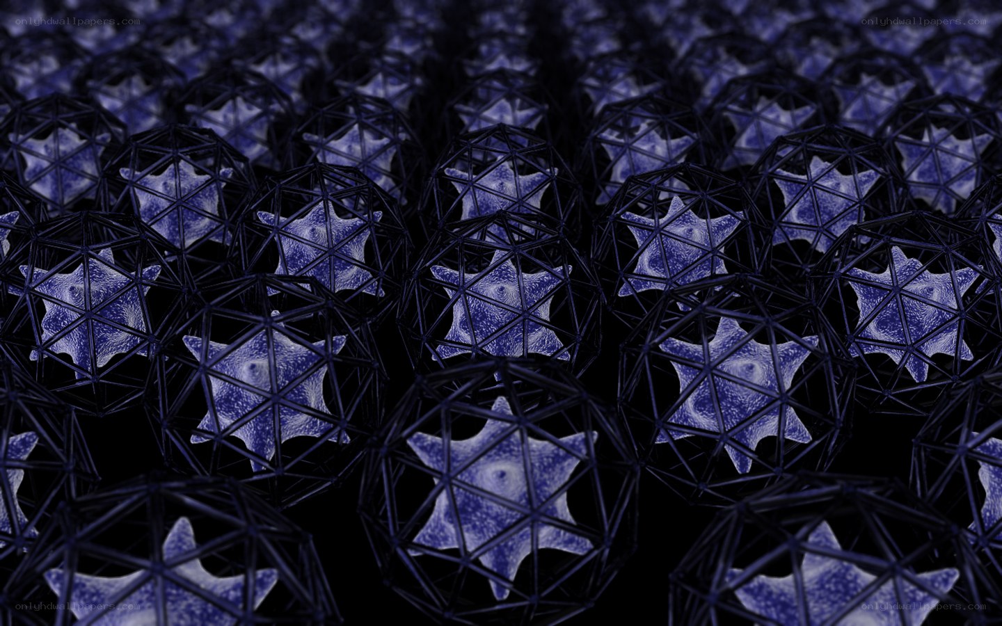 blue star-shaped structures in cages