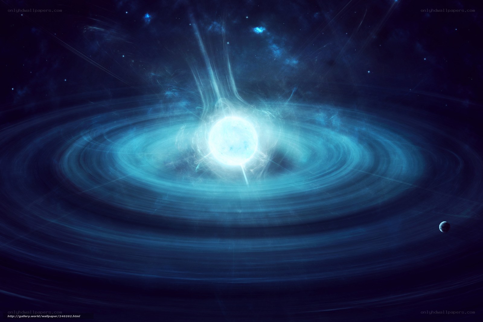 Blue star system with planet
