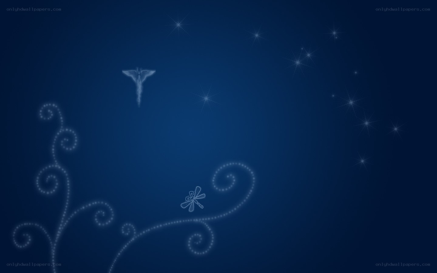 blue starry night with dragonfly
