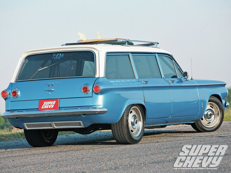 Blue Station Wagon — Calm, Afternoon, Photograph, Surfboard