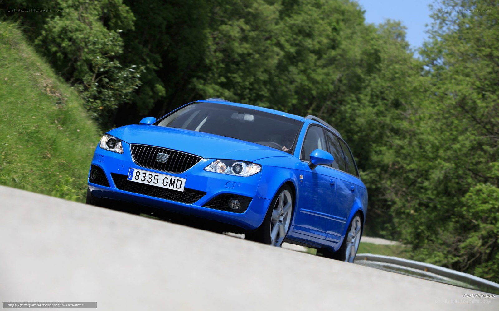 blue station wagon on a road
