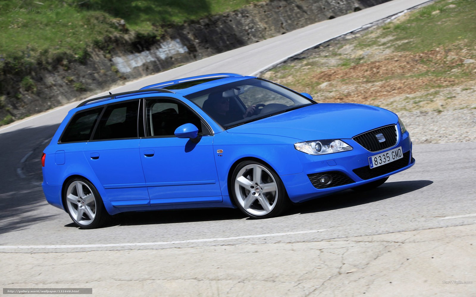 blue station wagon on road
