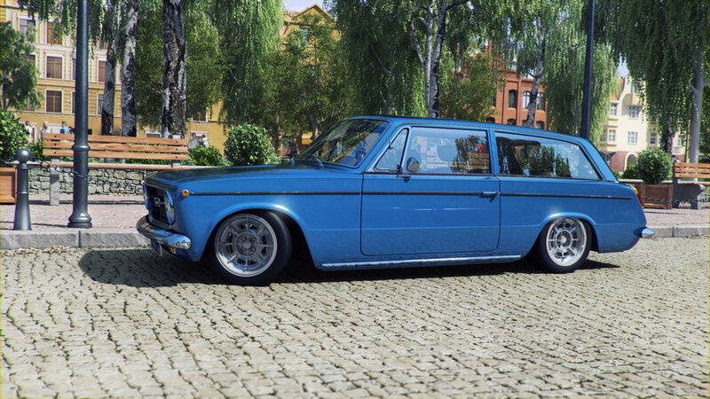 Blue Station Wagon — Serene, Afternoon, 3d Render