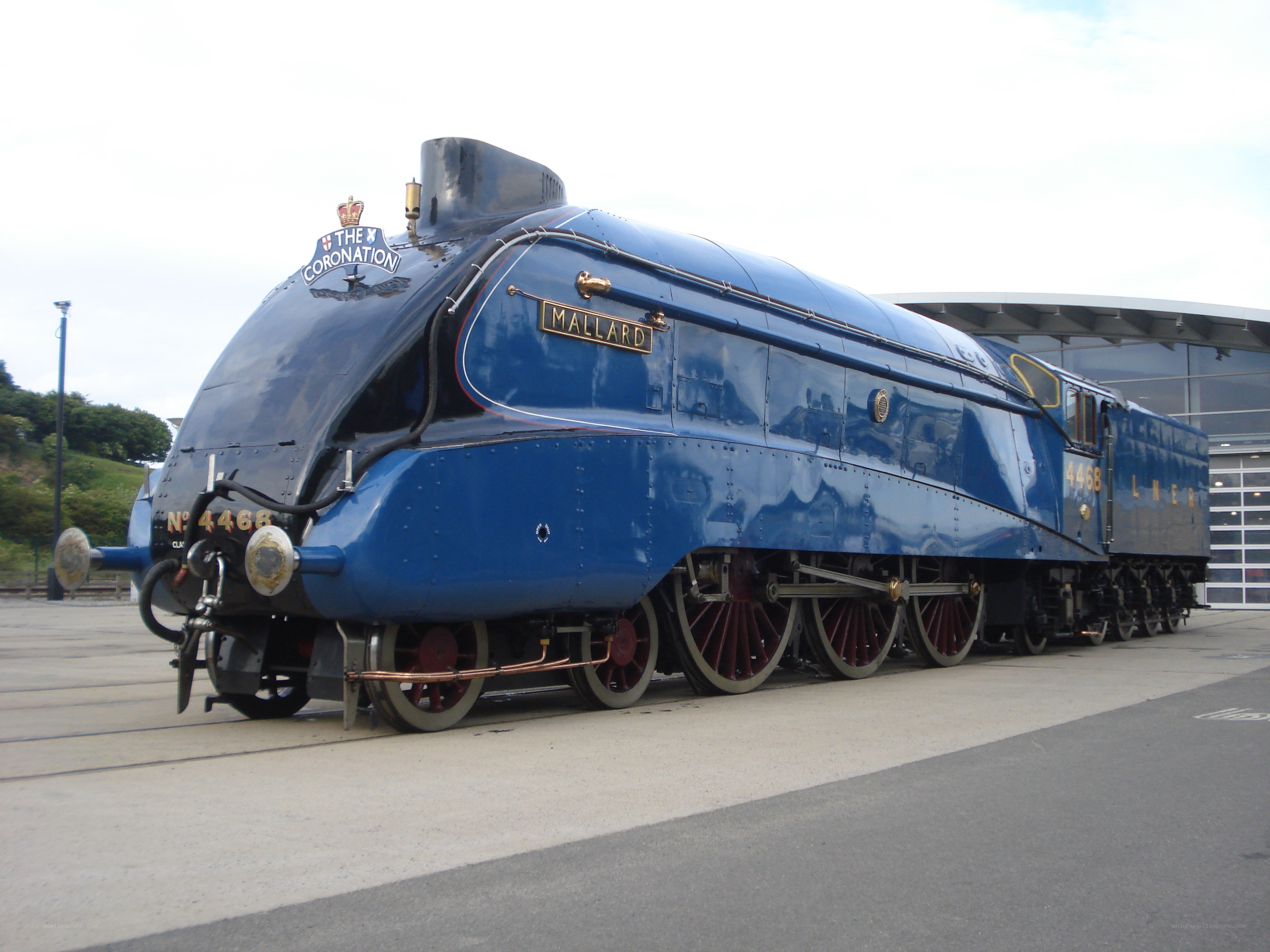 Blue steam locomotive Mallard