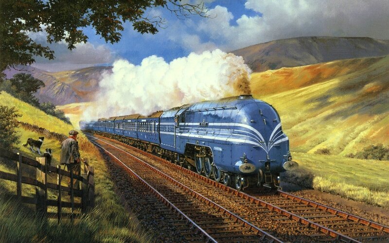 Blue Steam Train — Dramatic, Afternoon