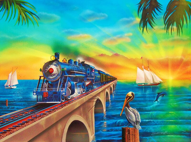 Blue Steam Train — Vibrant