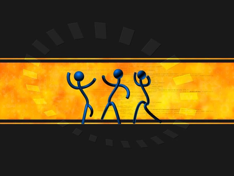 blue stick figures dancing