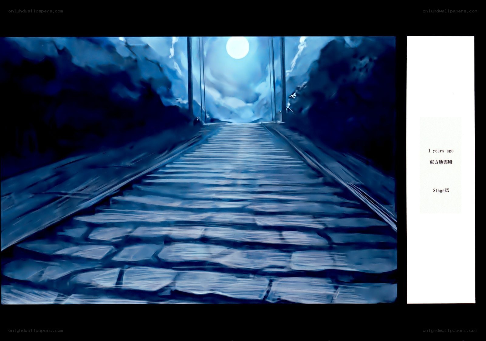 blue stone path under moonlight