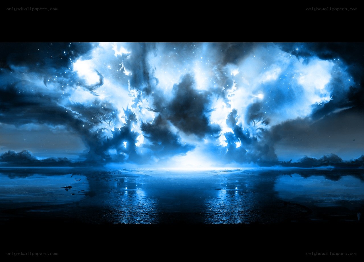 Blue storm over calm water
