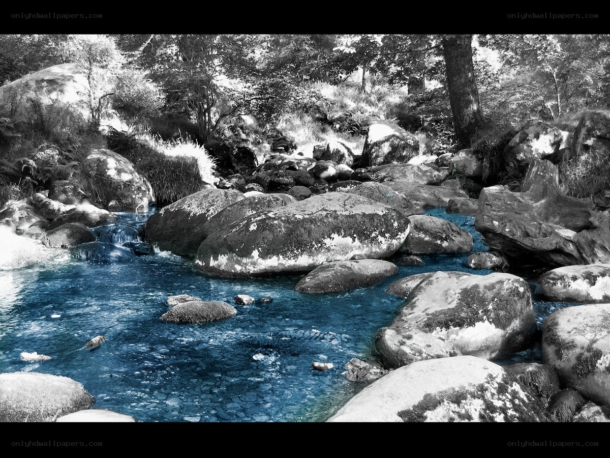 Blue Stream Among Rocks