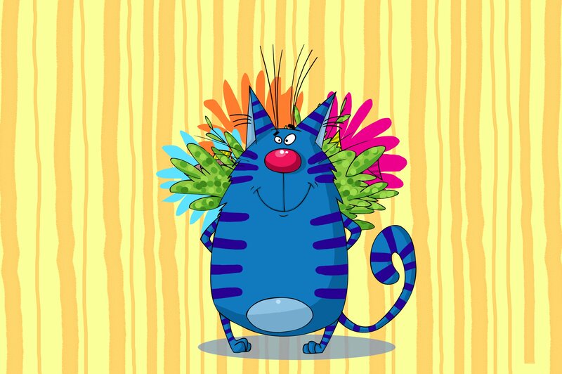 Blue Striped Cat — Playful