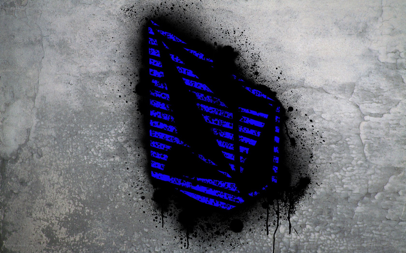 blue striped logo on concrete