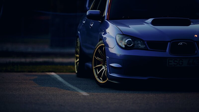 Blue Subaru Car — Dramatic, Night, Photograph