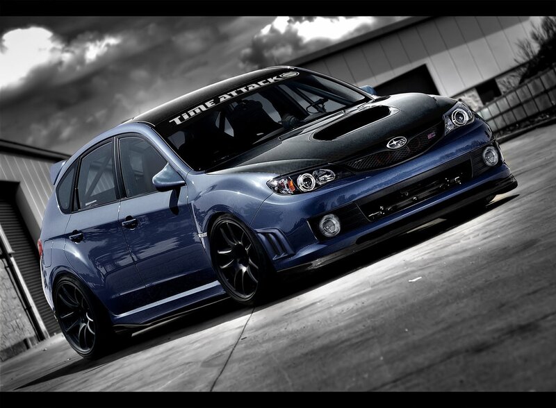 Blue Subaru Car — Dramatic, Photograph, Building