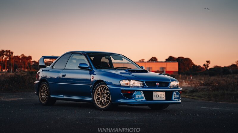 Blue Subaru Impreza — Dramatic, Sunset