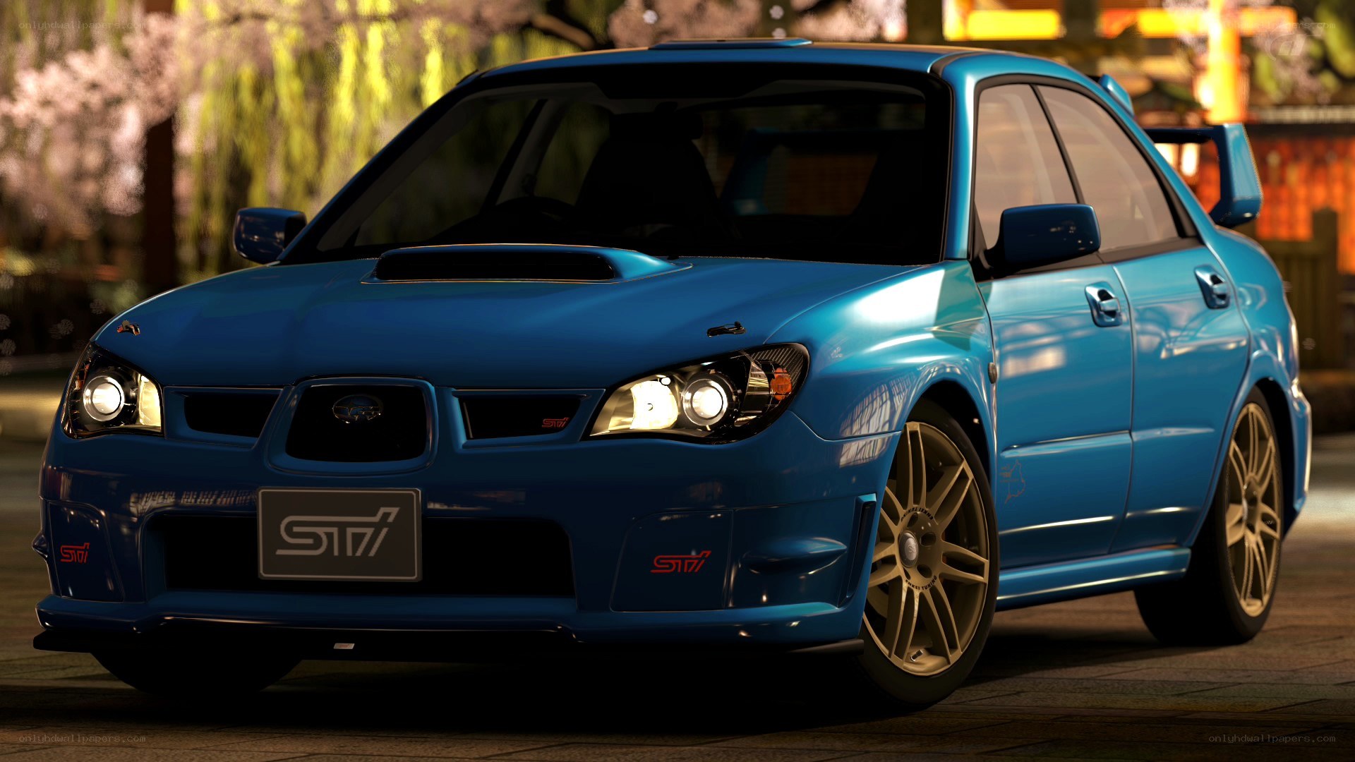 blue subaru impreza sti