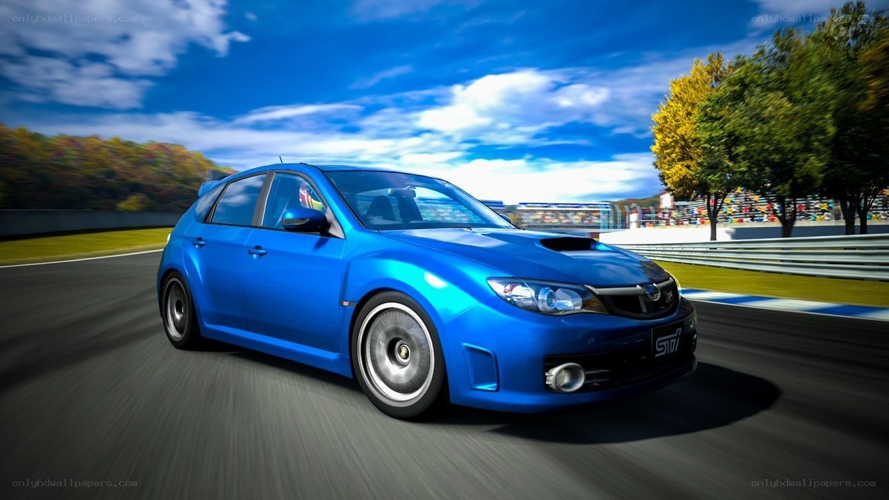 blue subaru on racetrack