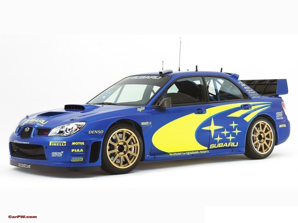 blue subaru rally car