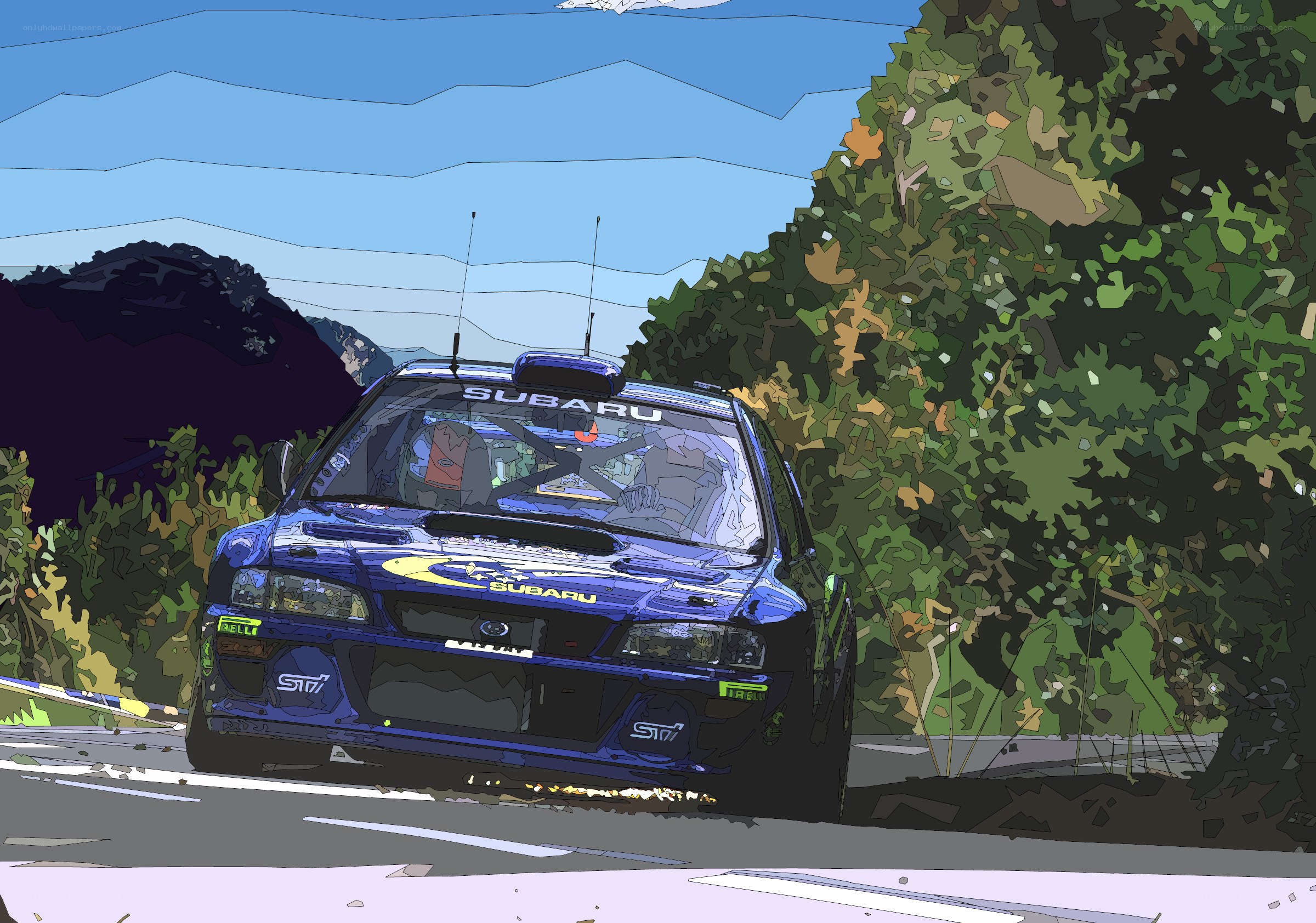 Blue Subaru rally car on road