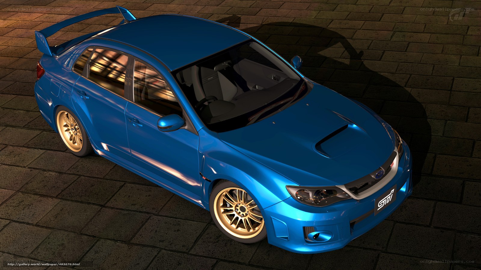 Blue Subaru STI car