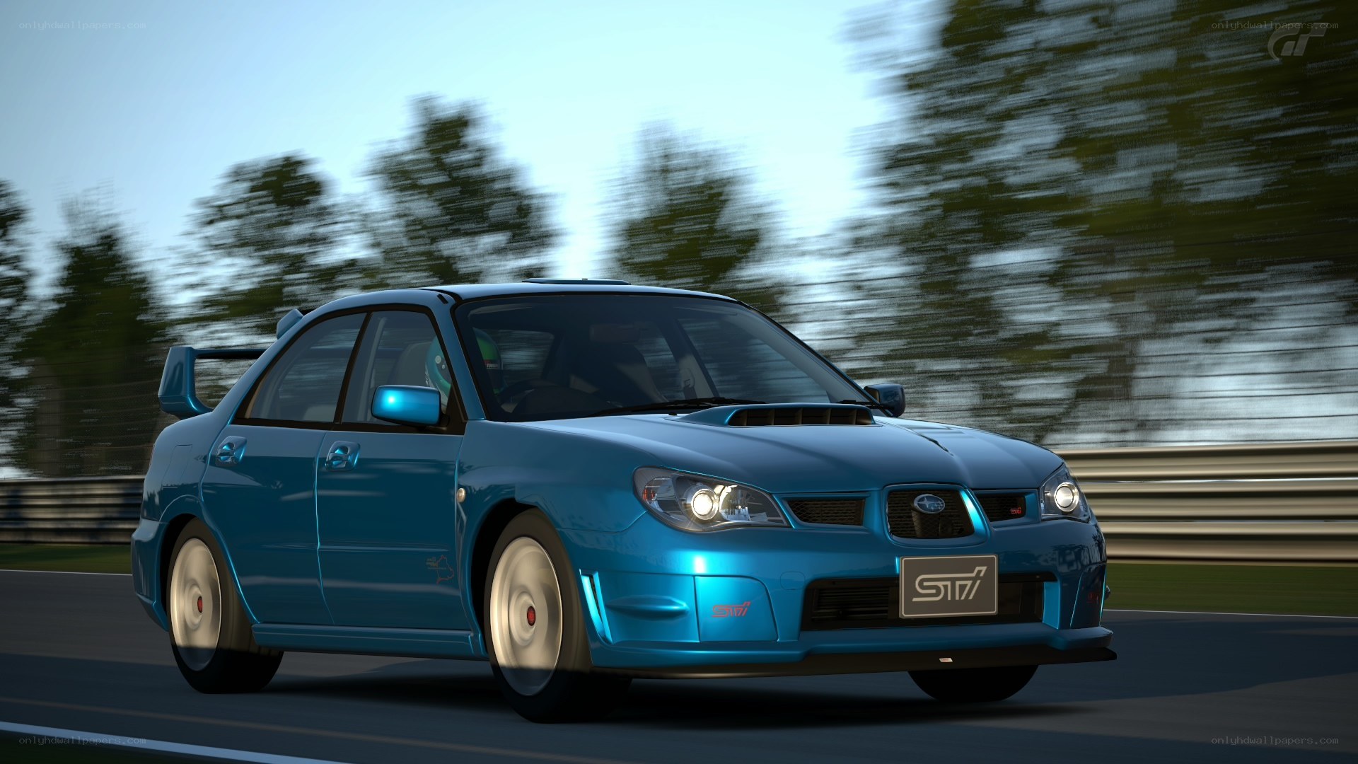 blue subaru sti on track