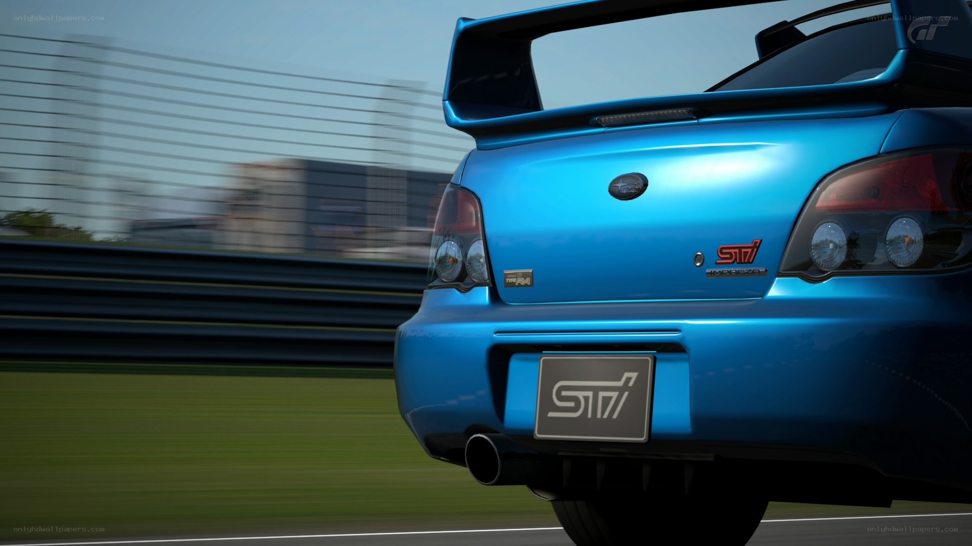 blue subaru sti on track