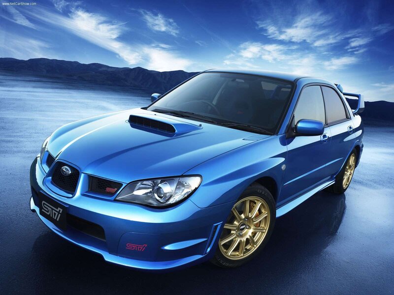 Blue Subaru STI sports car