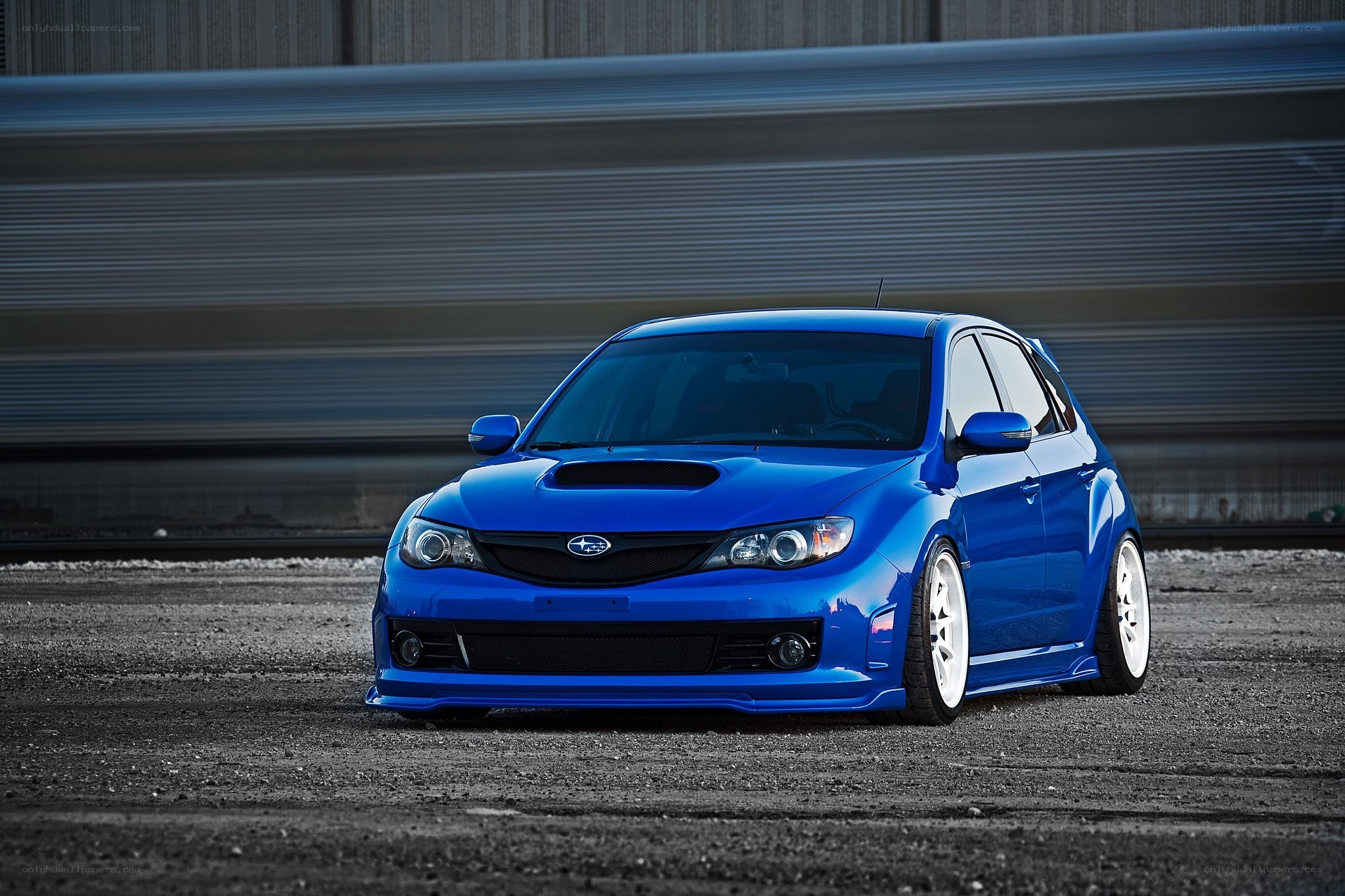 blue subaru wrx sti car