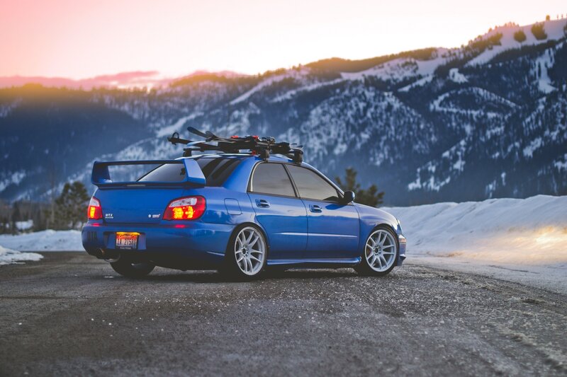 Blue Subaru Wrx Sti — Dramatic, Sunset