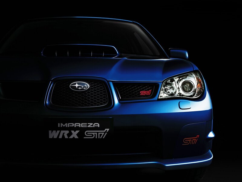 Blue Subaru WRX STI front view