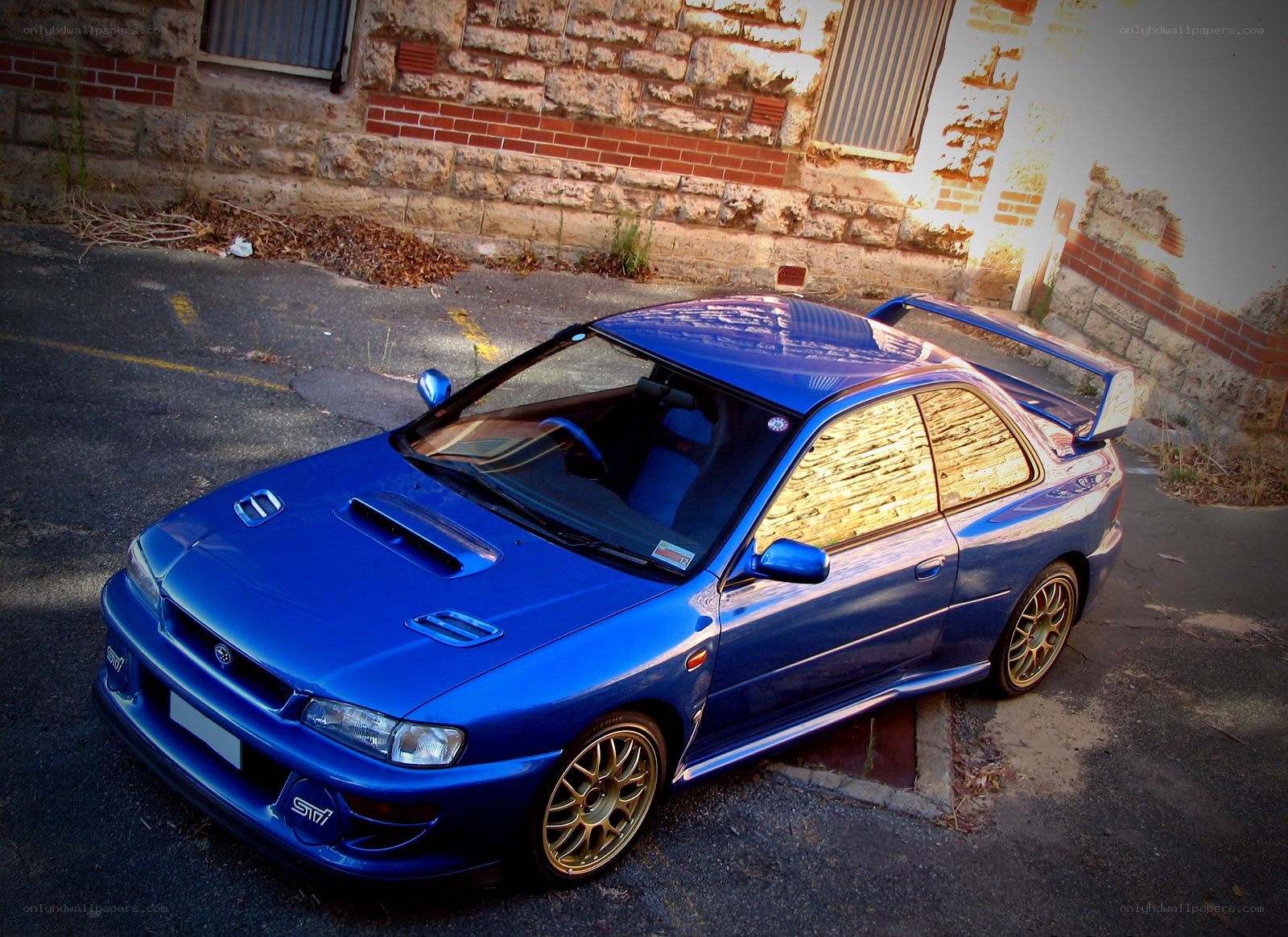 Blue Subaru WRX STI parked