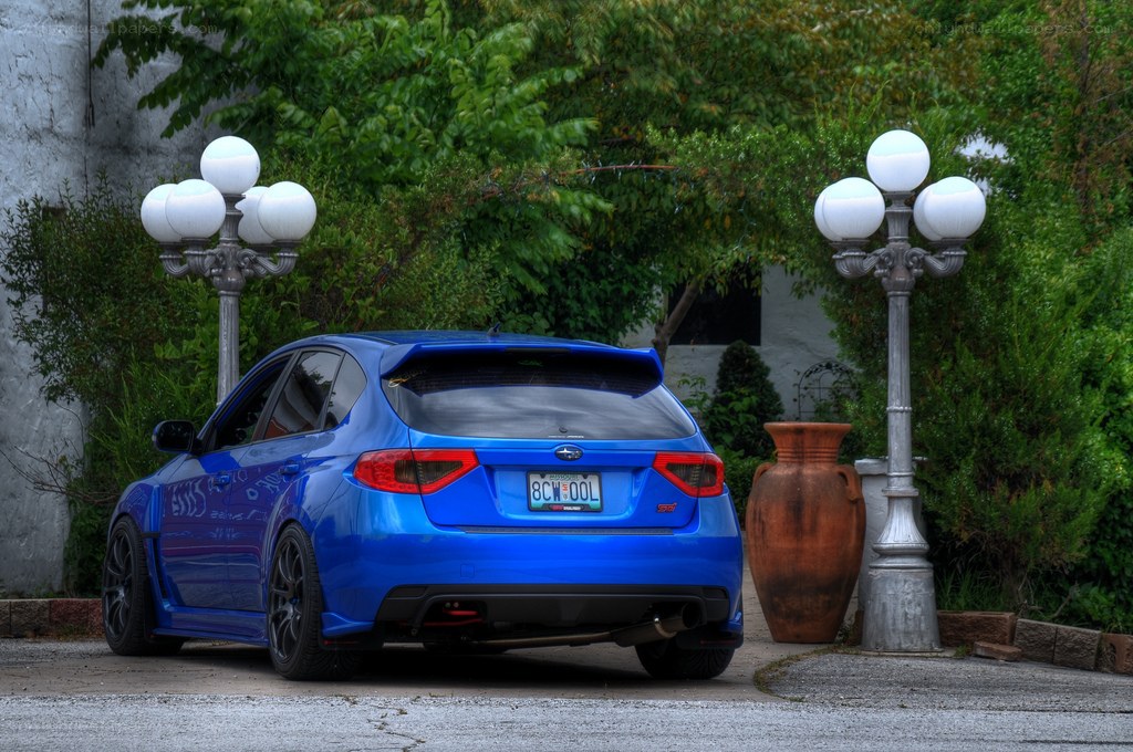 blue subaru wrx sti parked