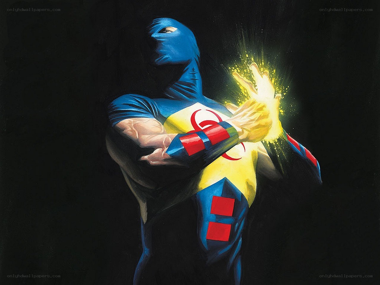 Blue-suited hero with energy blast