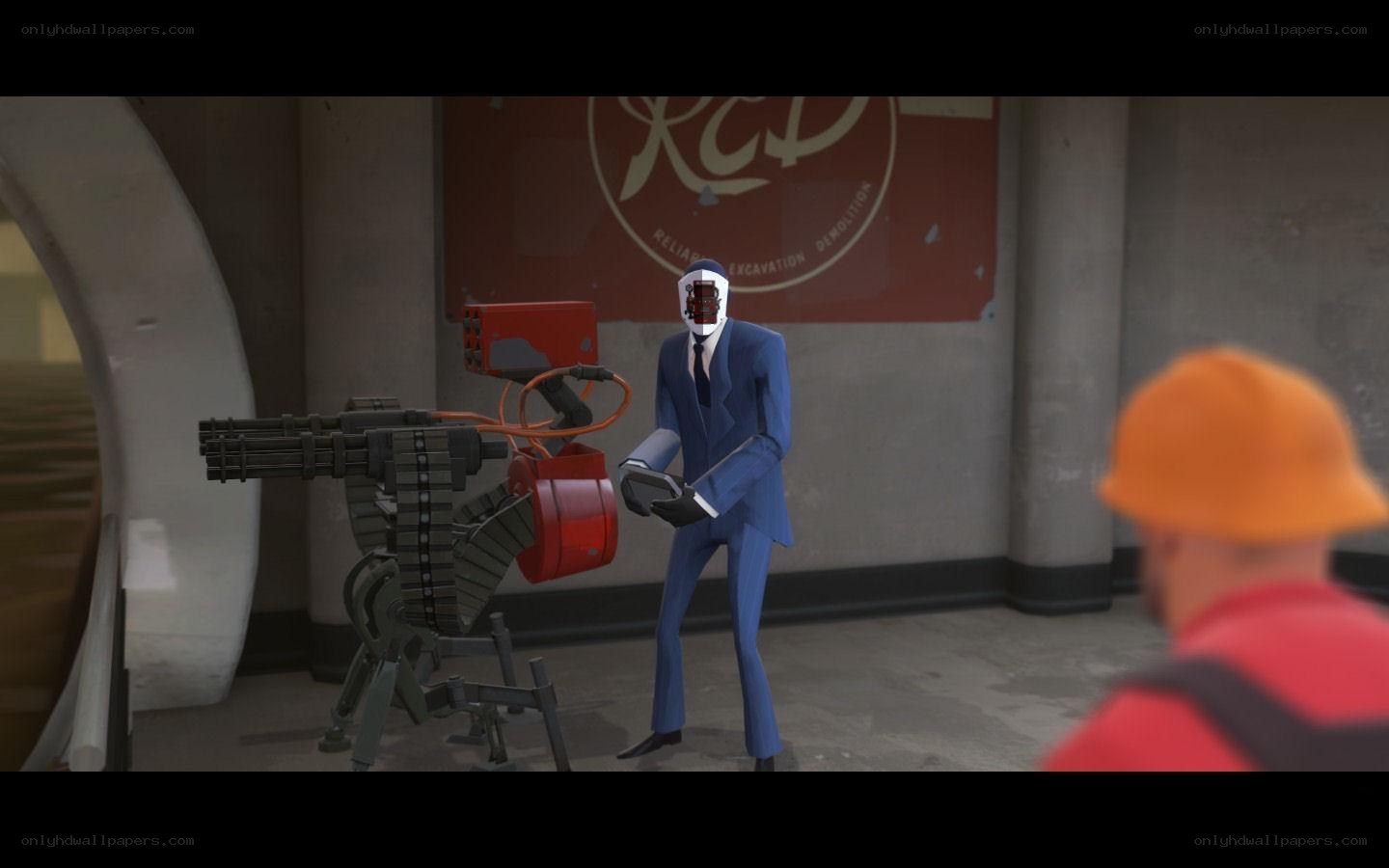 Blue-suited robot with minigun