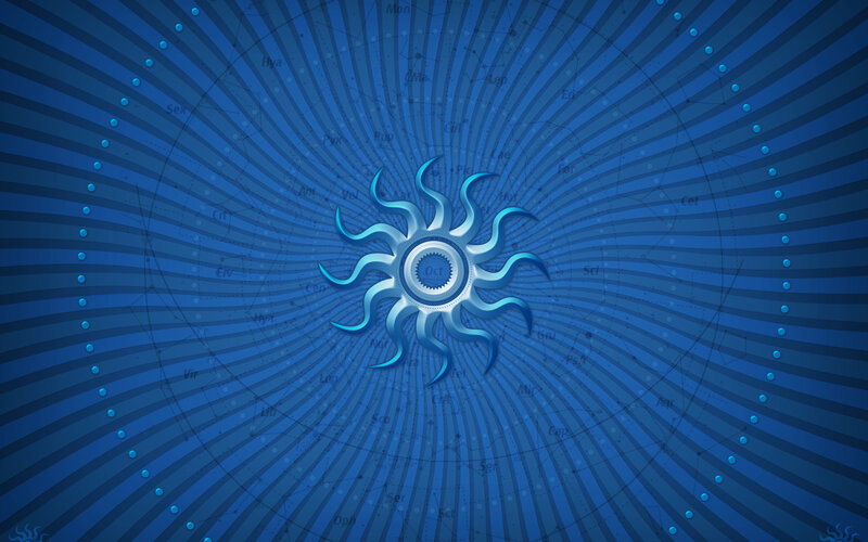 Blue sun symbol on star map