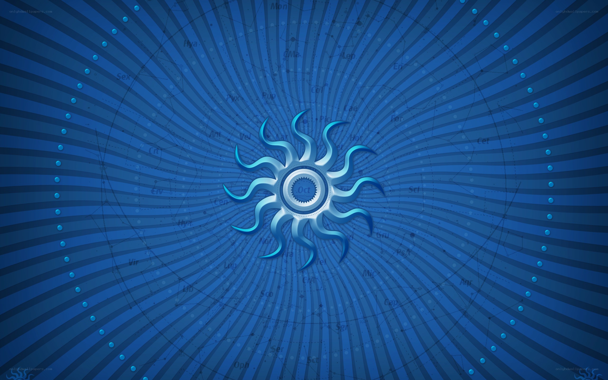 Blue sun symbol on star map