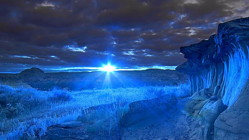 Blue sunset over canyon