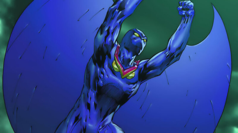 Blue Superhero Character — Dramatic