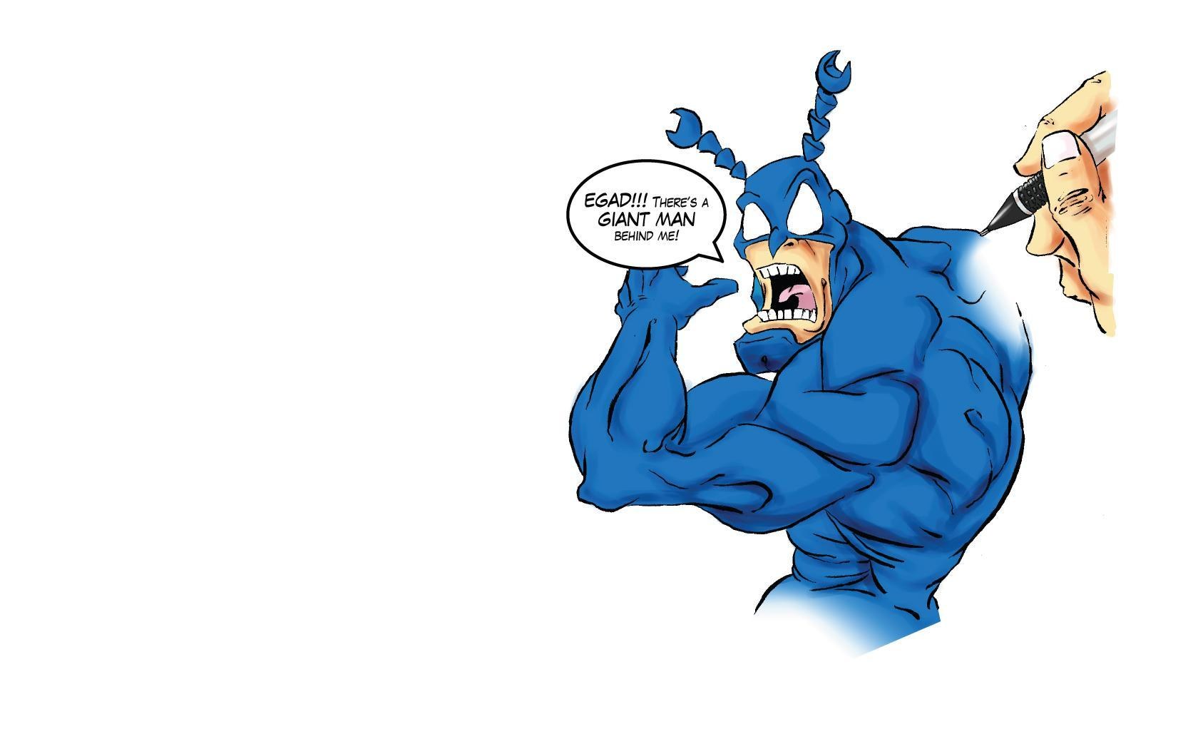blue superhero in distress