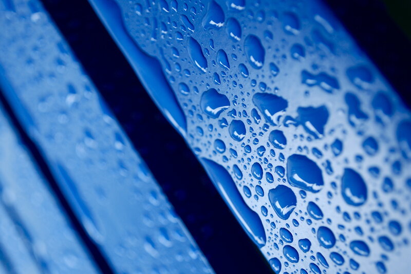 Blue Surface with Water Droplets — Calm, Photograph, Water Droplets