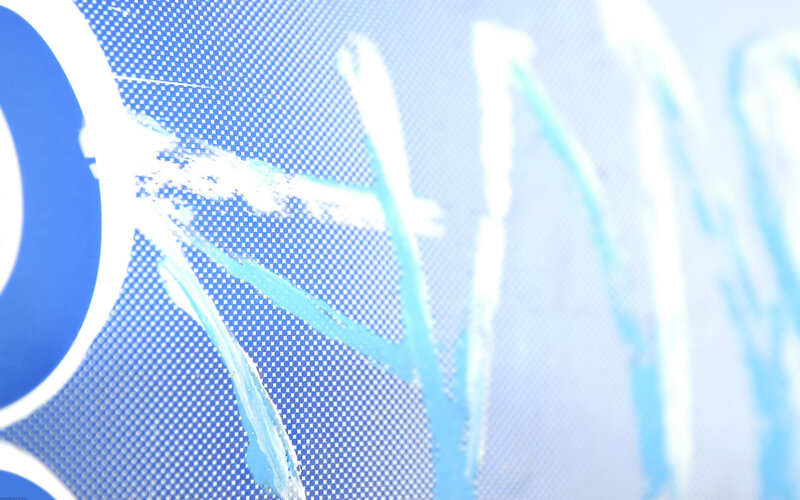 blue surface with white markings