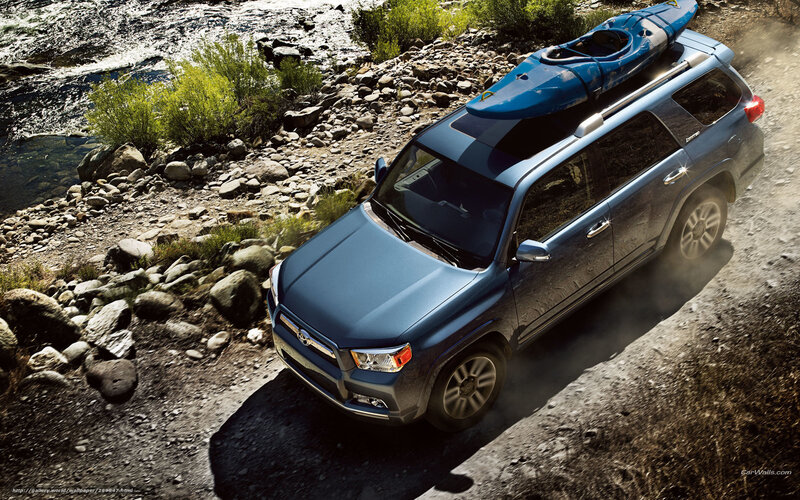 Blue SUV with kayak on roof