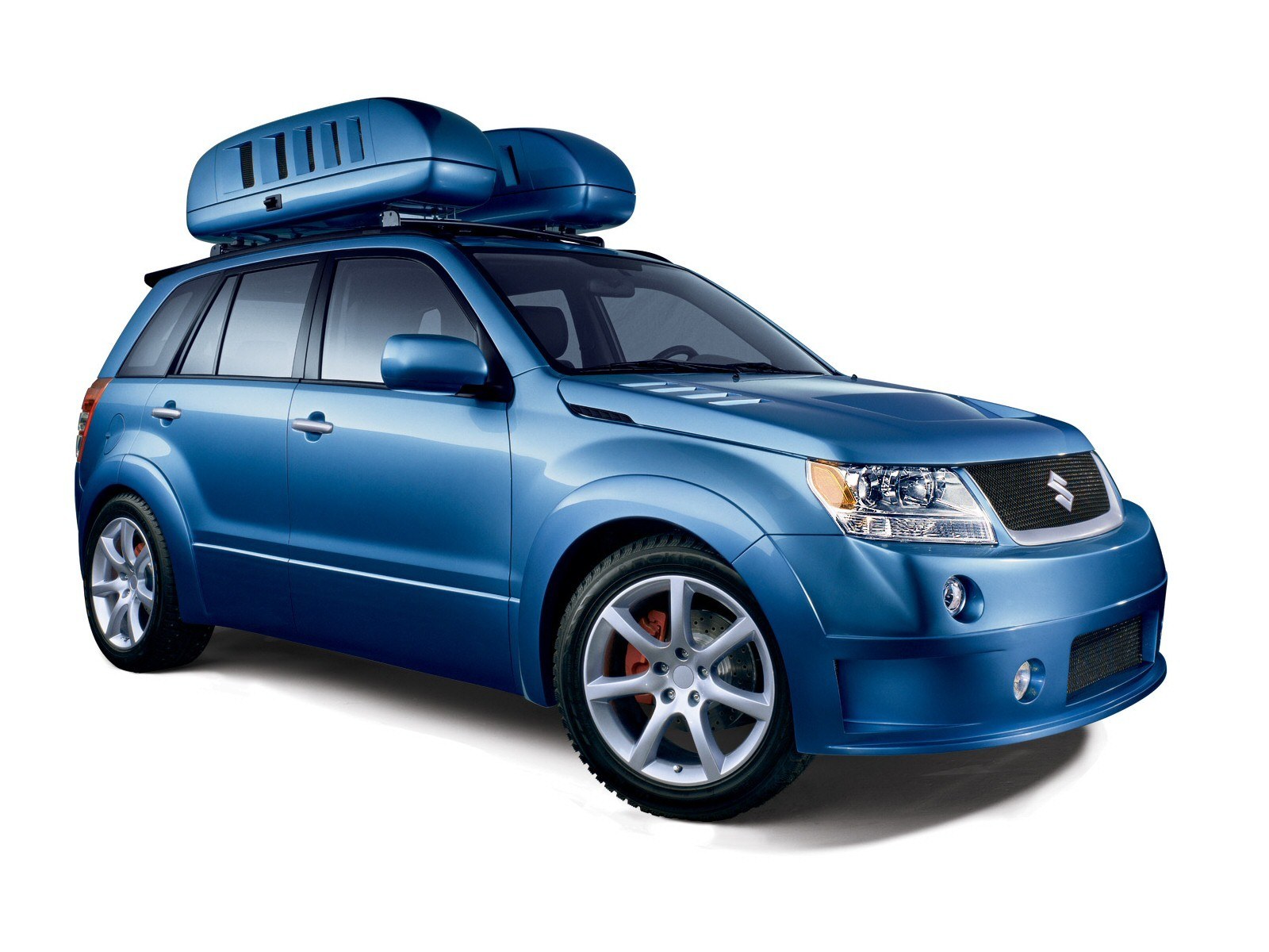 blue suv with roof cargo box