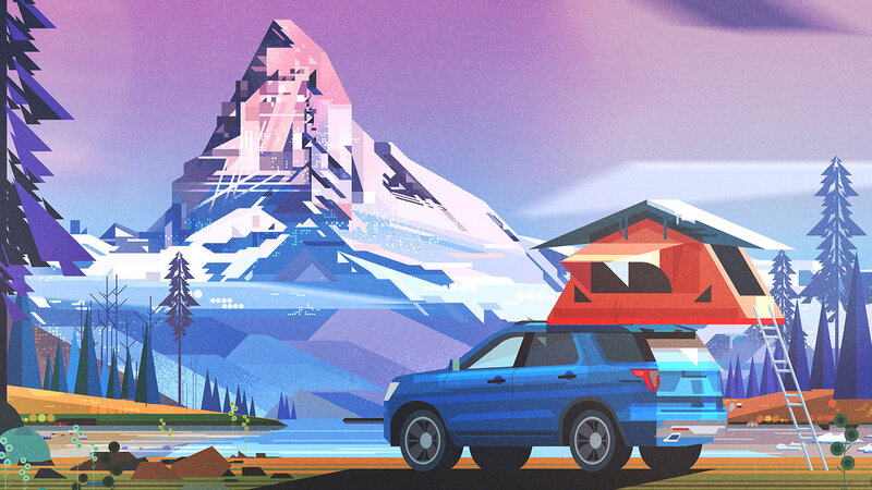 Blue SUV with Tent