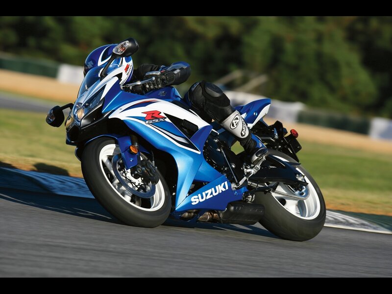 Blue Suzuki GSX-R on a racetrack