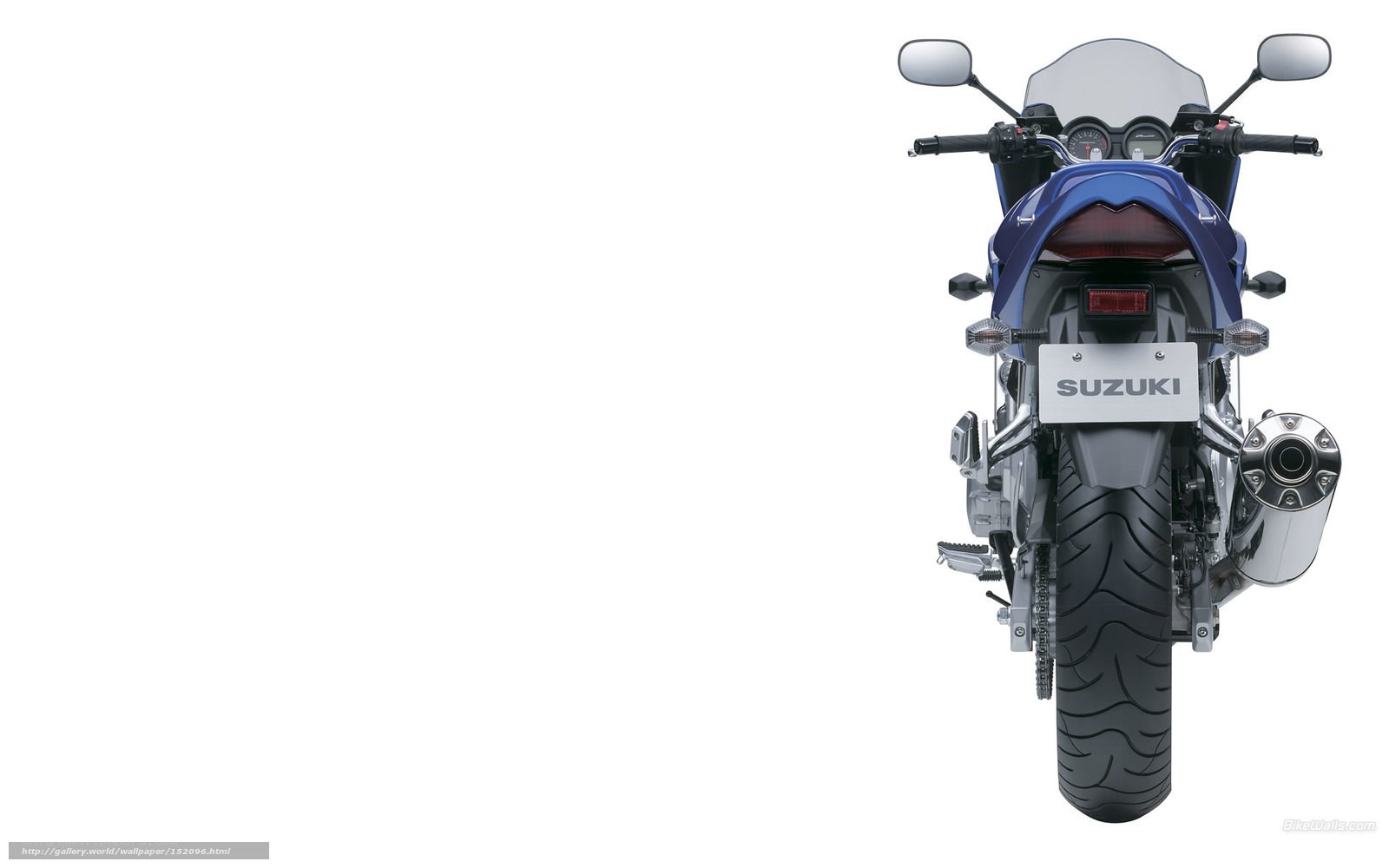 blue suzuki motorcycle rear view