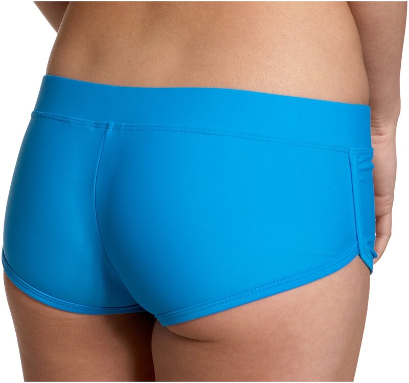 blue swim trunks from back