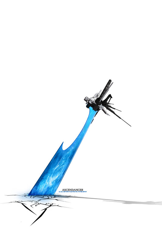 Blue sword embedded in ground