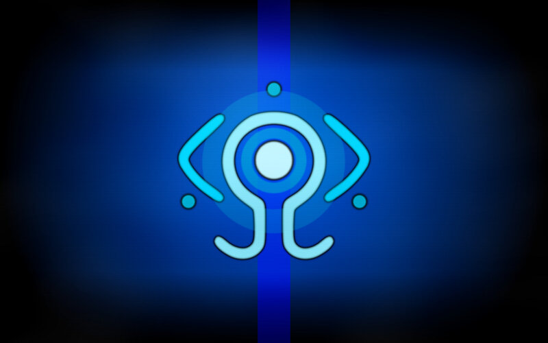 blue symbol with eye design