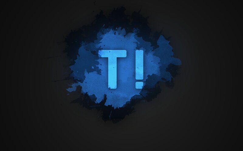 blue T! logo on dark background
